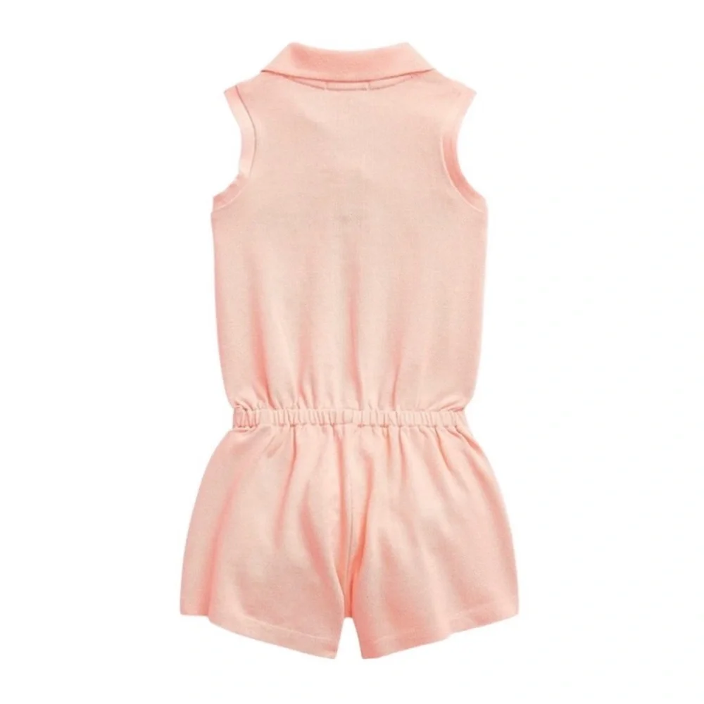 RALPH LAUREN GIRLS EMBROIDERED PIQUE POLO ROMPER